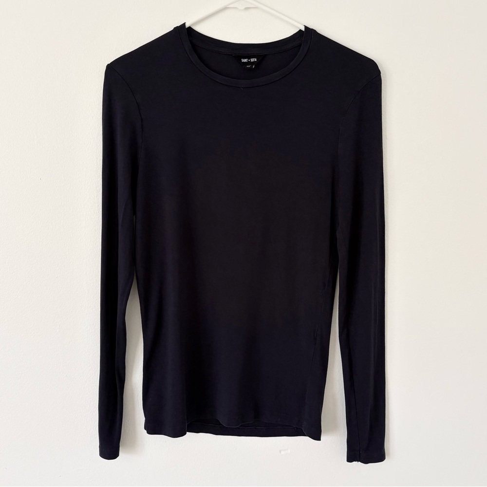 Sofia + Saint Navy Austen Crew Neck Long Sleeve Tee Size Small - Picture 5 of 8